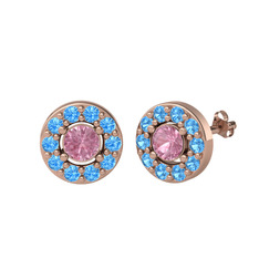Pembe kuvars ve akuamarin 14 ayar rose altın küpe