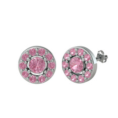 Minimal İris Küpe - Pembe kuvars 14 ayar beyaz altın küpe #5hukm0