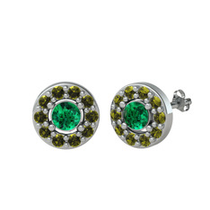 Minimal İris Küpe - Yeşil kuvars ve peridot 925 ayar gümüş küpe #5nliqn