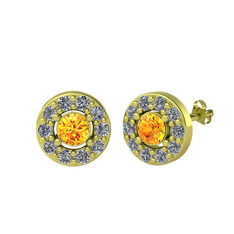 Minimal İris Küpe - Sitrin ve pırlanta 8 ayar altın küpe (0.72 karat) #6nrany