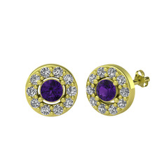 Minimal İris Küpe - Ametist ve swarovski 14 ayar altın küpe #6vji19