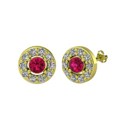 Minimal İris Küpe - Rodolit garnet ve swarovski 14 ayar altın küpe #78koq2