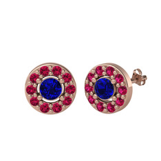 Minimal İris Küpe - Lab safir ve rodolit garnet 18 ayar rose altın küpe #7pp50q