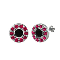 Siyah zirkon ve rodolit garnet 8 ayar beyaz altın küpe
