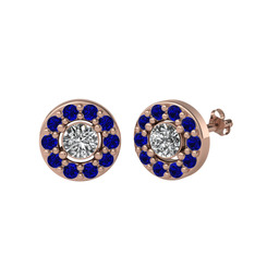 Swarovski ve lab safir 18 ayar rose altın küpe