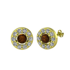 Minimal İris Küpe - Dumanlı kuvars ve swarovski 18 ayar altın küpe #7vu205