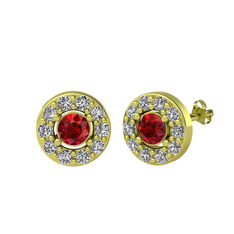 Garnet ve beyaz zirkon 925 ayar altın kaplama gümüş küpe