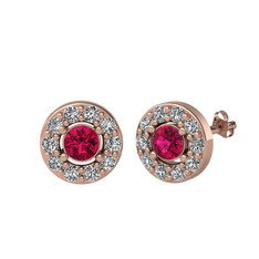 Rodolit garnet ve beyaz zirkon 18 ayar rose altın küpe