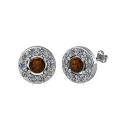 Minimal İris Küpe - Dumanlı kuvars ve pırlanta 925 ayar gümüş küpe (0.72 karat) #8k3yd6