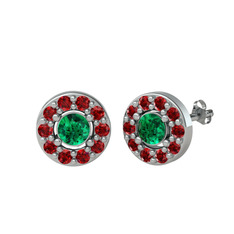 Minimal İris Küpe - Yeşil kuvars ve garnet 8 ayar beyaz altın küpe #9ccv6t