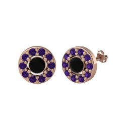 Siyah zirkon ve ametist 18 ayar rose altın küpe