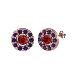 Garnet ve ametist 925 ayar rose altın kaplama gümüş küpe