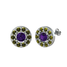 Minimal İris Küpe - Ametist ve peridot 14 ayar beyaz altın küpe #adid98