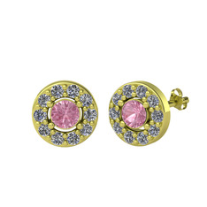 Minimal İris Küpe - Pembe kuvars ve pırlanta 925 ayar altın kaplama gümüş küpe (0.72 karat) #ammu3q