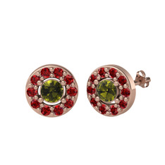 Minimal İris Küpe - Peridot ve garnet 18 ayar rose altın küpe #b2gxh3