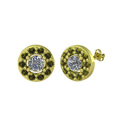 Pırlanta ve peridot 925 ayar altın kaplama gümüş küpe (1 karat)