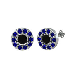 Minimal İris Küpe - Siyah zirkon ve lab safir 14 ayar beyaz altın küpe #ch0rhc