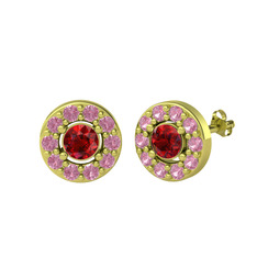 Garnet ve pembe kuvars 925 ayar altın kaplama gümüş küpe