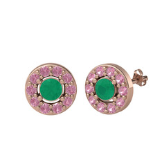 Minimal İris Küpe - Kök zümrüt ve pembe kuvars 18 ayar rose altın küpe #culnap