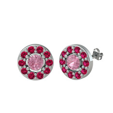 Minimal İris Küpe - Pembe kuvars ve rodolit garnet 18 ayar beyaz altın küpe #cyf5x3