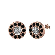 Minimal İris Küpe - Swarovski ve siyah zirkon 8 ayar rose altın küpe #drtwg5