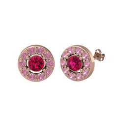 Rodolit garnet ve pembe kuvars 8 ayar rose altın küpe