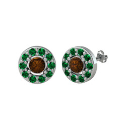 Minimal İris Küpe - Dumanlı kuvars ve yeşil kuvars 14 ayar beyaz altın küpe #fl51el