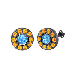 Akuamarin ve sitrin 925 ayar siyah rodyum kaplama gümüş küpe