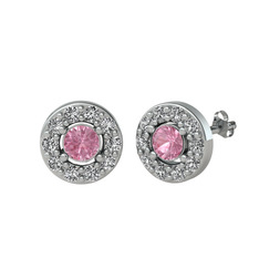 Pembe kuvars ve swarovski 8 ayar beyaz altın küpe