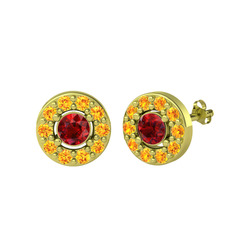 Minimal İris Küpe - Garnet ve sitrin 18 ayar altın küpe #hdlcll
