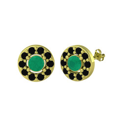 Minimal İris Küpe - Kök zümrüt ve siyah zirkon 8 ayar altın küpe #i899ab