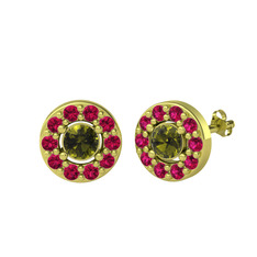 Minimal İris Küpe - Peridot ve rodolit garnet 14 ayar altın küpe #iyxdcb