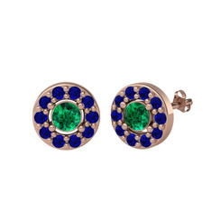 Minimal İris Küpe - Yeşil kuvars ve lab safir 8 ayar rose altın küpe #j4yvgi