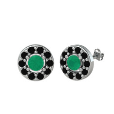 Minimal İris Küpe - Kök zümrüt ve siyah zirkon 14 ayar beyaz altın küpe #jzedm0