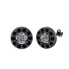 Pırlanta ve siyah zirkon 925 ayar siyah rodyum kaplama gümüş küpe (1 karat)