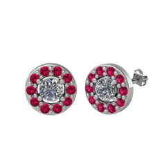 Pırlanta ve rodolit garnet 18 ayar beyaz altın küpe (1 karat)