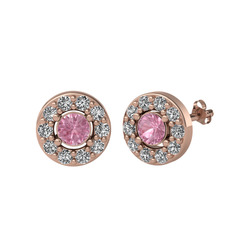 Minimal İris Küpe - Pembe kuvars ve swarovski 8 ayar rose altın küpe #linb5j