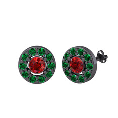 Minimal İris Küpe - Garnet ve yeşil kuvars 925 ayar siyah rodyum kaplama gümüş küpe #lsql3a