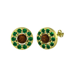 Minimal İris Küpe - Dumanlı kuvars ve yeşil kuvars 14 ayar altın küpe #lyreff