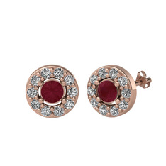Minimal İris Küpe - Kök yakut ve swarovski 8 ayar rose altın küpe #m0czyo