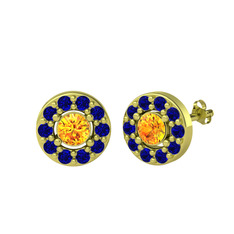 Minimal İris Küpe - Sitrin ve lab safir 925 ayar altın kaplama gümüş küpe #m0fjab