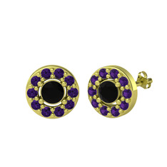 Siyah zirkon ve ametist 925 ayar altın kaplama gümüş küpe