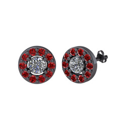 Minimal İris Küpe - Pırlanta ve garnet 925 ayar siyah rodyum kaplama gümüş küpe (1 karat) #oddni8