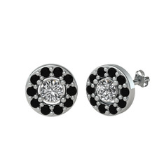 Minimal İris Küpe - Swarovski ve siyah zirkon 18 ayar beyaz altın küpe #on7rd7