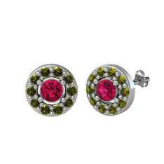 Rodolit garnet ve peridot 18 ayar beyaz altın küpe