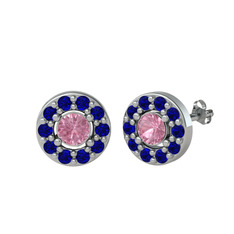 Minimal İris Küpe - Pembe kuvars ve lab safir 14 ayar beyaz altın küpe #p1cbi