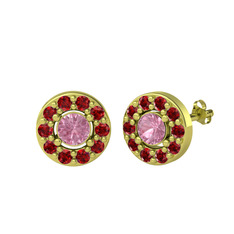 Pembe kuvars ve garnet 18 ayar altın küpe