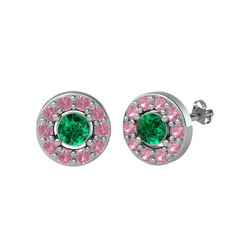 Minimal İris Küpe - Yeşil kuvars ve pembe kuvars 18 ayar beyaz altın küpe #pvhtys