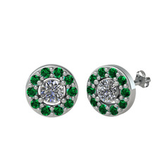 Minimal İris Küpe - Pırlanta ve yeşil kuvars 8 ayar beyaz altın küpe (1 karat) #q04kyf