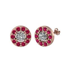 Beyaz zirkon ve rodolit garnet 14 ayar rose altın küpe